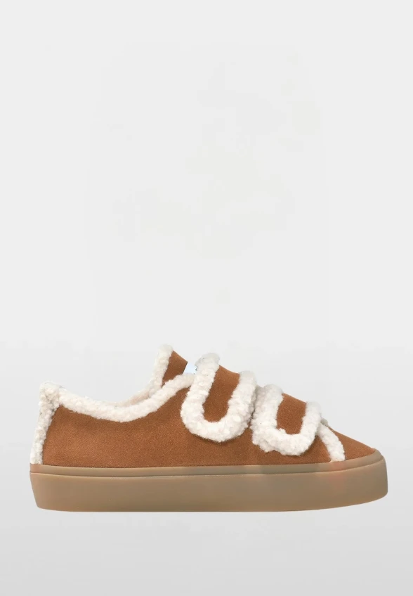 SNEAKERSY SHEARLING LOW VELCRO BRĄZOWE