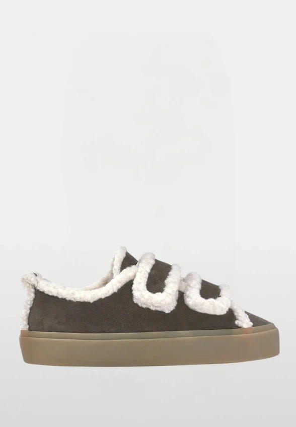 SNEAKERSY SHEARLING LOW VELCRO CIEMNY BRĄZ