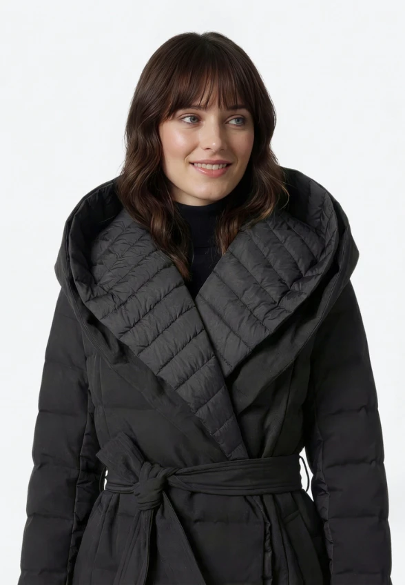 KURTKA PUCHOWA Z WIĄZANIEM CZARNA
