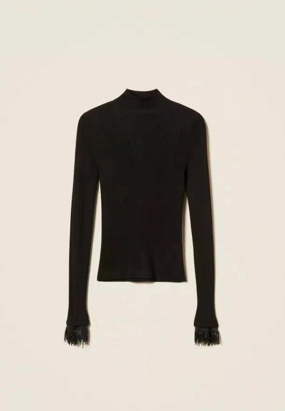 SWETER Z ODPINANYMI MANKIETAMI CZARNY