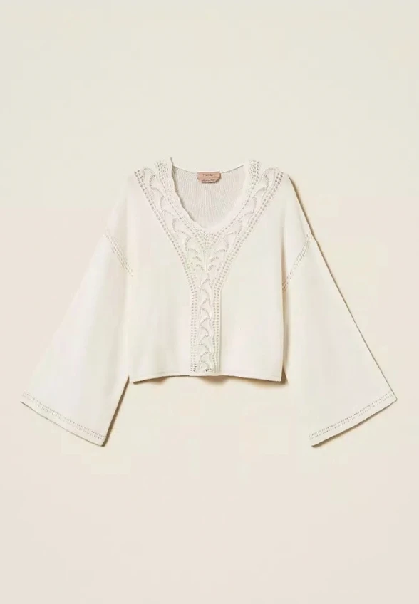 SWETER Z MIESZANKI WEŁNY BIAŁY