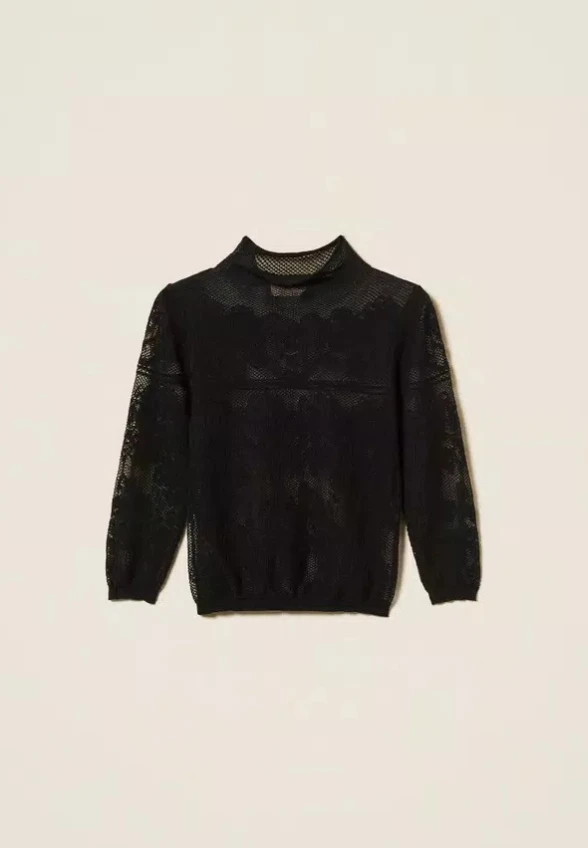 SWETER Z ŻAKARDOWEJ DZIANINY CZARNY