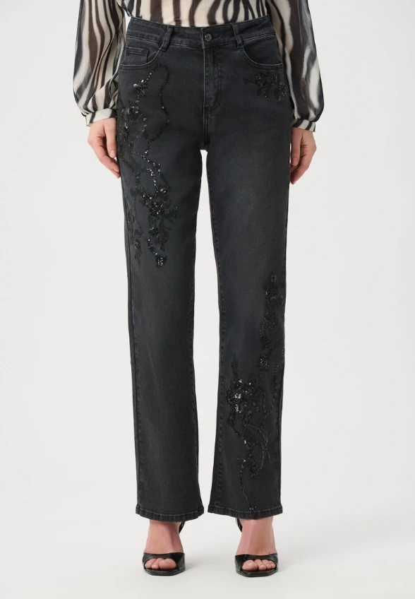 SPODNIE JEANSOWE BOOTCUT ZDOBIONE GRAFITOWE