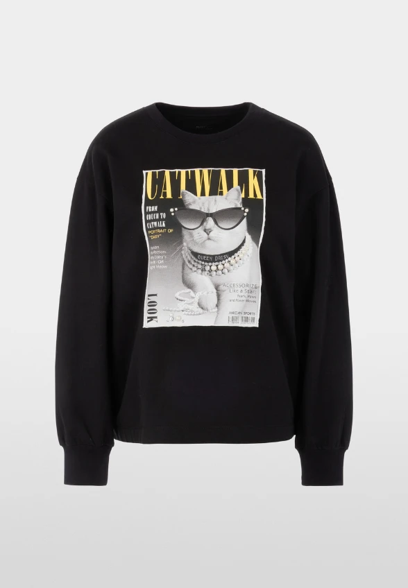 BLUZA Z MOTYWEM KOTA CZARNA