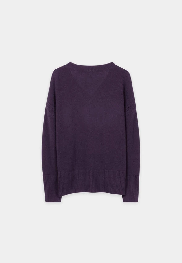 SWETER Z DOMIESZKĄ KASZMIRU ŚLIWKOWY