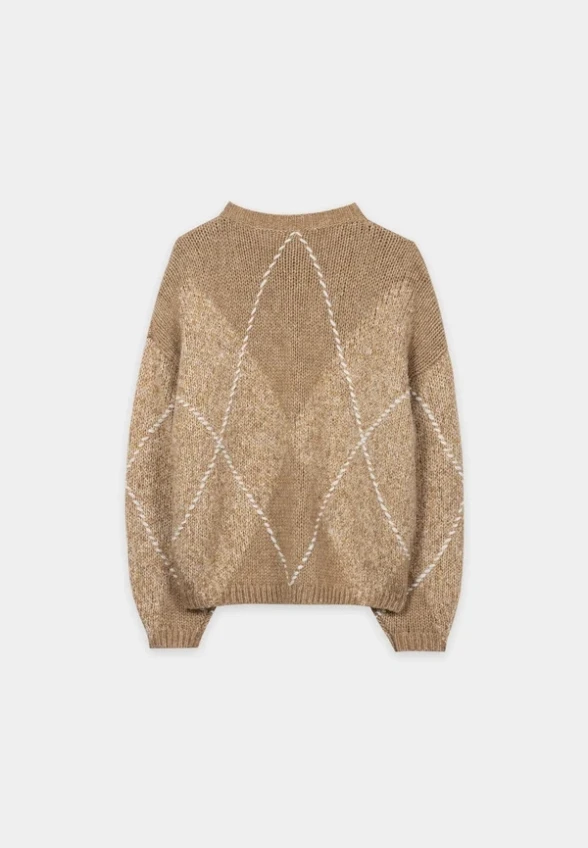 SWETER Z DOMIESZKĄ ALPAKI BEŻOWY