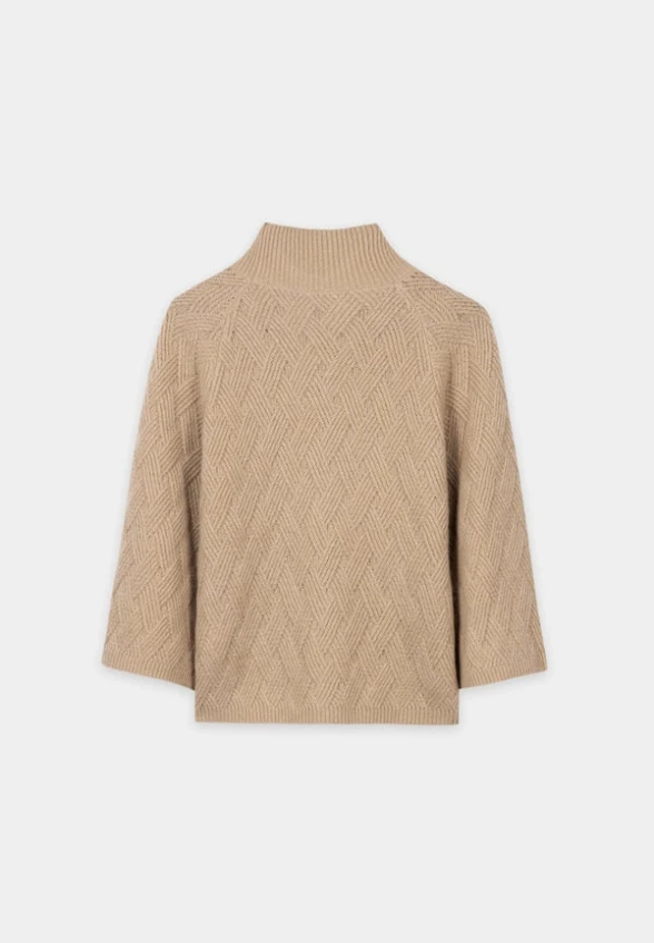 SWETER TYPU PONCZO Z KASZMIREM BEŻOWY