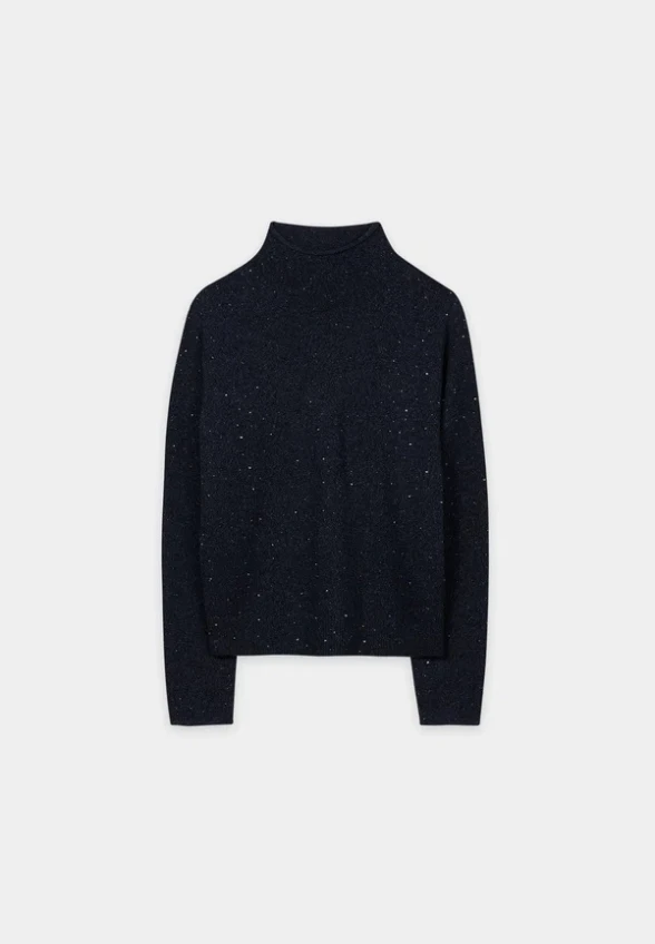 SWETER Z OZDOBNYMI KRYSZTAŁKAMI GRANATOWY