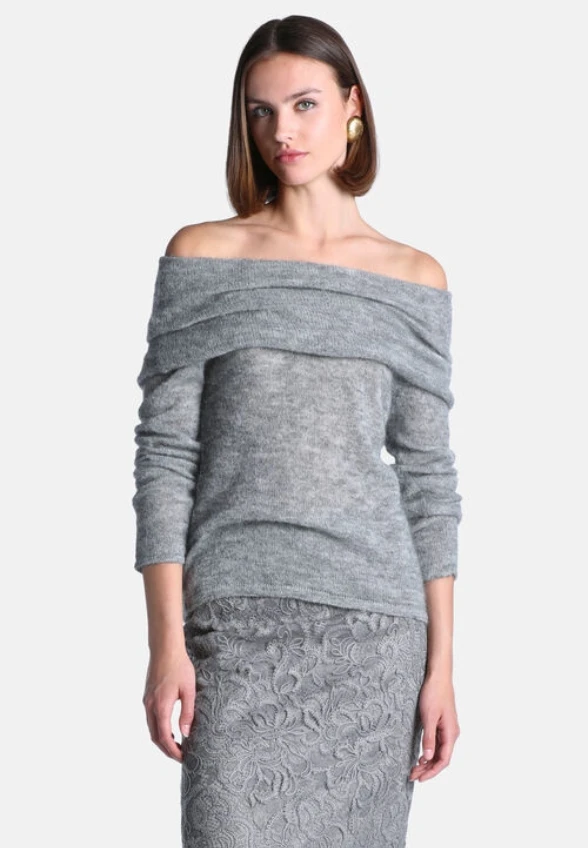 SWETER CAPIRE Z MOHEREM SZARY MELANŻ