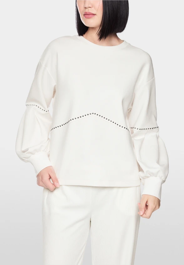 BLUZA BAWEŁNIANA Z ĆWIEKAMI BIAŁA