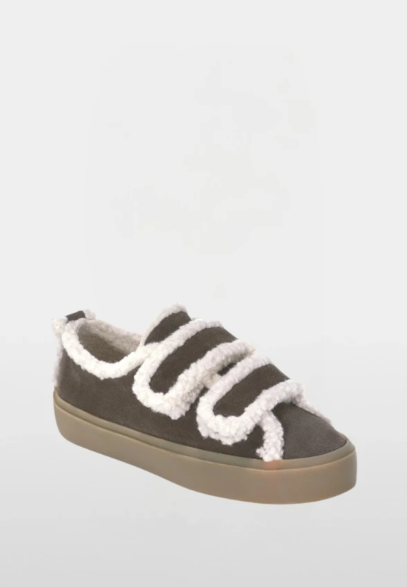 SNEAKERSY SHEARLING LOW VELCRO CIEMNY BRĄZ
