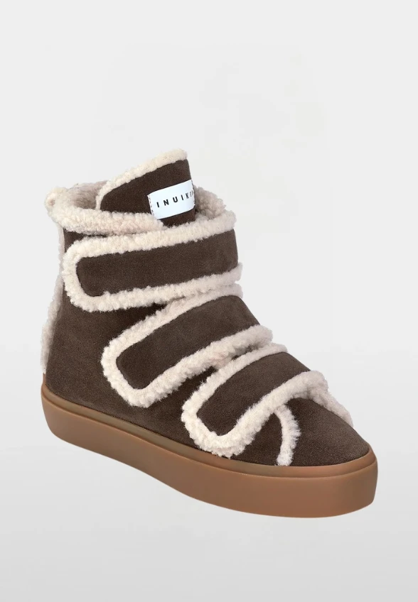 SNEAKERSY SHEARLING VELCRO WEDGE CIEMNY BRĄZ