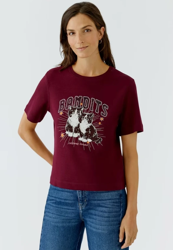 T-SHIRT Z NADRUKIEM BURGUNDOWY