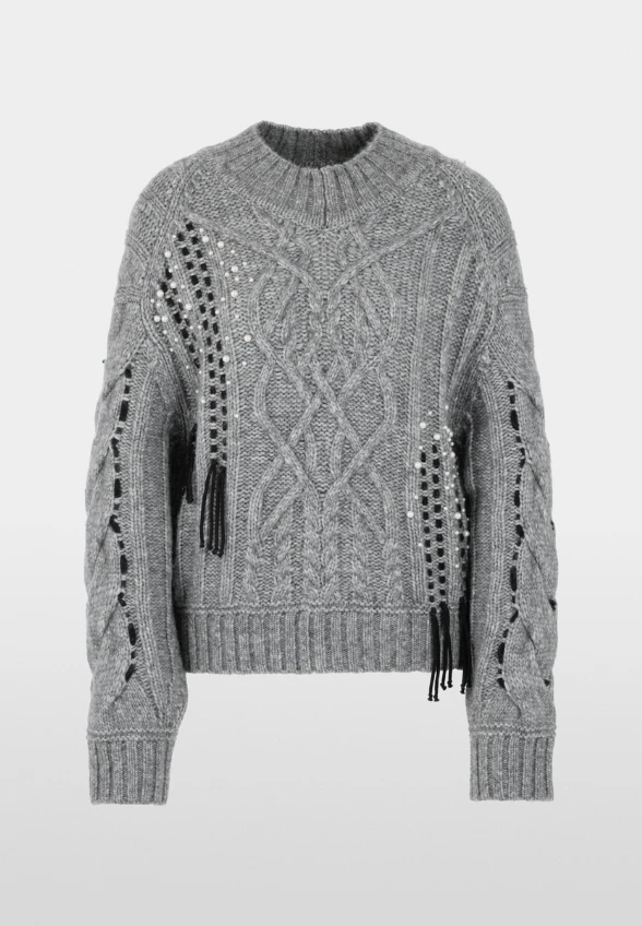 SWETER WEŁNIANY Z APLIKACJAMI SZARY