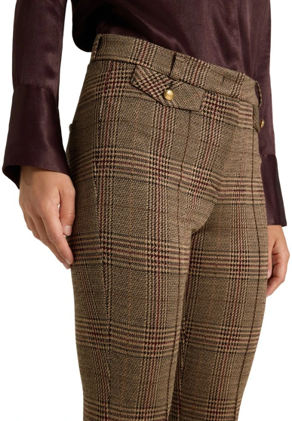 SPODNIE FLEUR CROPPED W PEPITKĘ BEŻOWO-BRĄZOWE