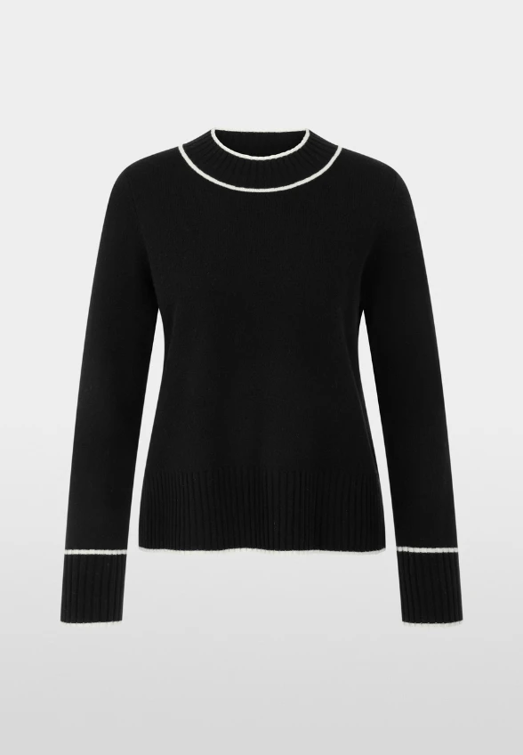 SWETER Z KONTRASTOWYM WYKOŃCZENIEM CZARNY