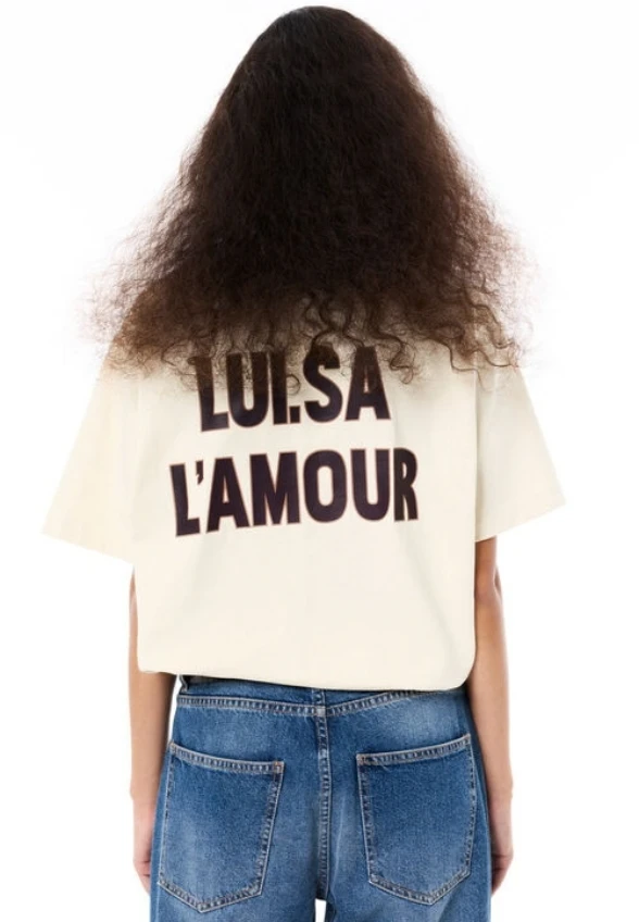 T-SHIRT YLAMOUR Z NADRUKIEM KREMOWY