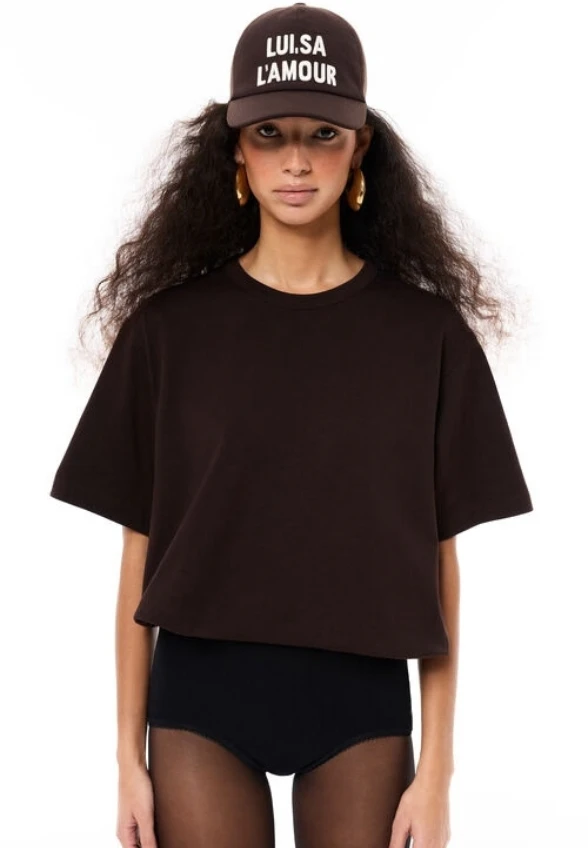 T-SHIRT YLAMOUR Z NADRUKIEM BRĄZOWY