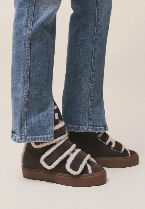 SNEAKERSY SHEARLING VELCRO WEDGE CIEMNY BRĄZ