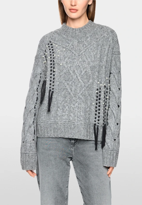 SWETER WEŁNIANY Z APLIKACJAMI SZARY