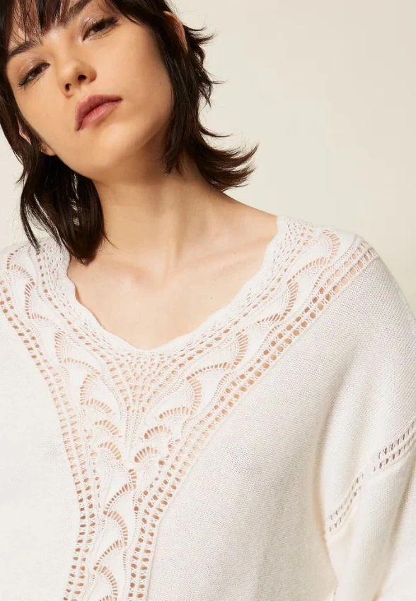 SWETER Z MIESZANKI WEŁNY BIAŁY