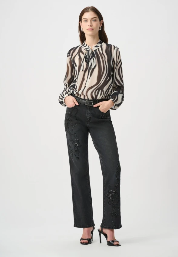 SPODNIE JEANSOWE BOOTCUT ZDOBIONE GRAFITOWE