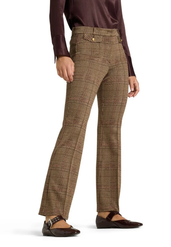 SPODNIE FLEUR CROPPED W PEPITKĘ BEŻOWO-BRĄZOWE