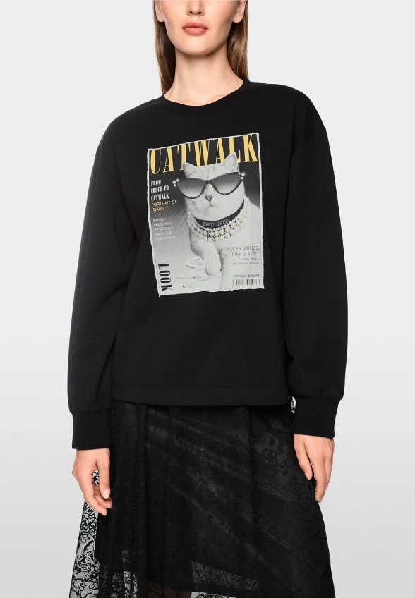 BLUZA Z MOTYWEM KOTA CZARNA