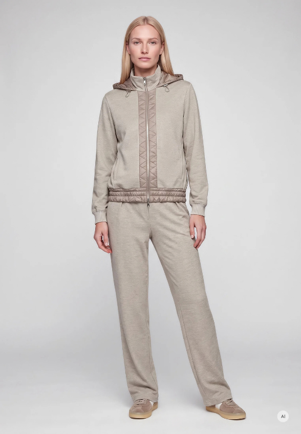 BLUZA WISKOZOWA ZAPINANA Z KAPTUREM TAUPE