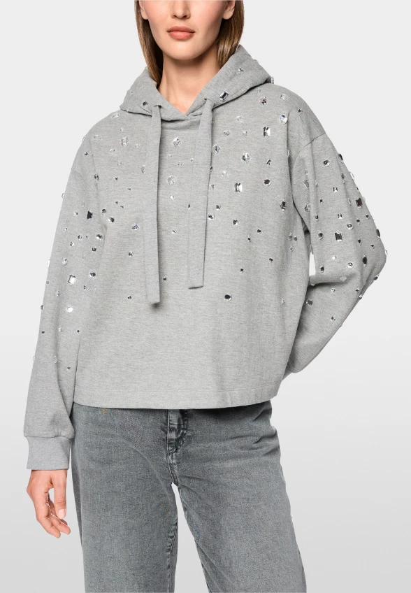 BLUZA BAWEŁNIANA Z KRYSZTAŁKAMI SZARA