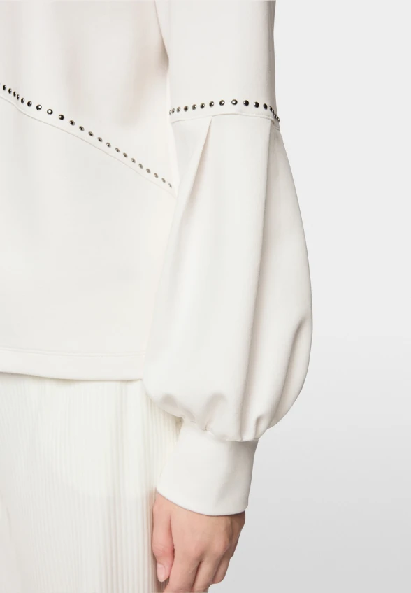 BLUZA BAWEŁNIANA Z ĆWIEKAMI BIAŁA