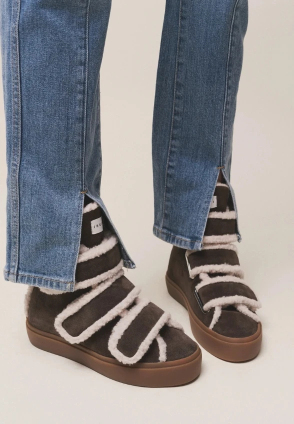 SNEAKERSY SHEARLING VELCRO WEDGE CIEMNY BRĄZ
