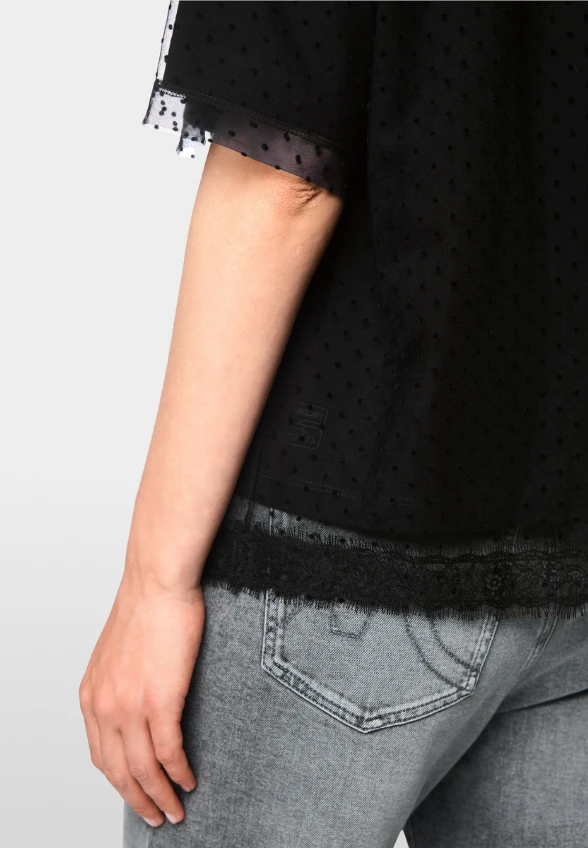T-SHIRT DWUWARSTWOWY Z KORONKĄ CZARNY
