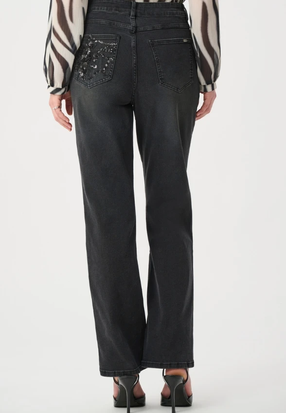 SPODNIE JEANSOWE BOOTCUT ZDOBIONE GRAFITOWE