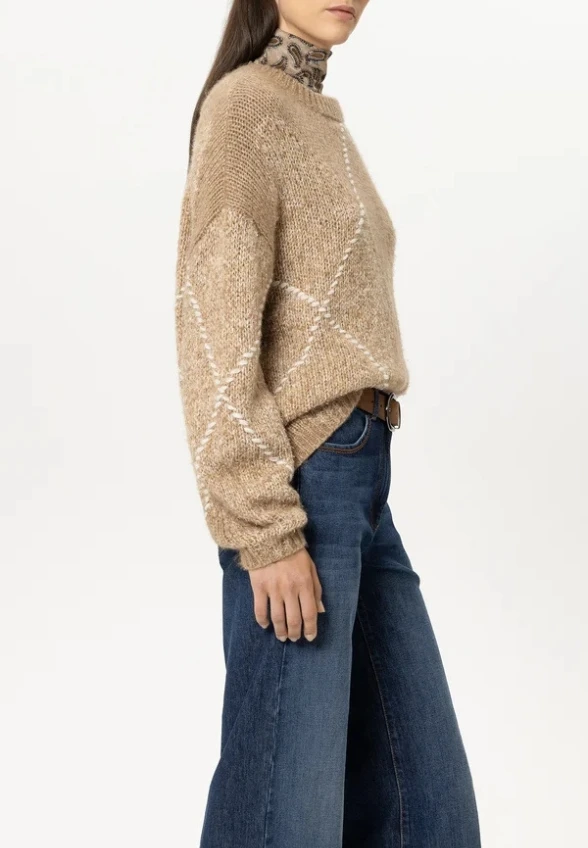 SWETER Z DOMIESZKĄ ALPAKI BEŻOWY