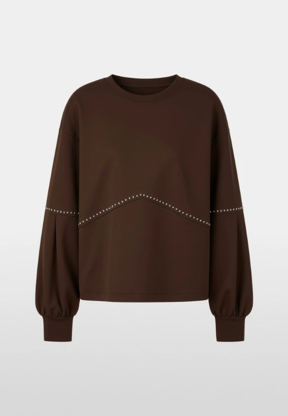 BLUZA BAWEŁNIANA Z ĆWIEKAMI BRĄZOWA