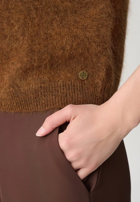 SWETER WEŁNIANY Z KRÓTKIM RĘKAWEM OCHRA