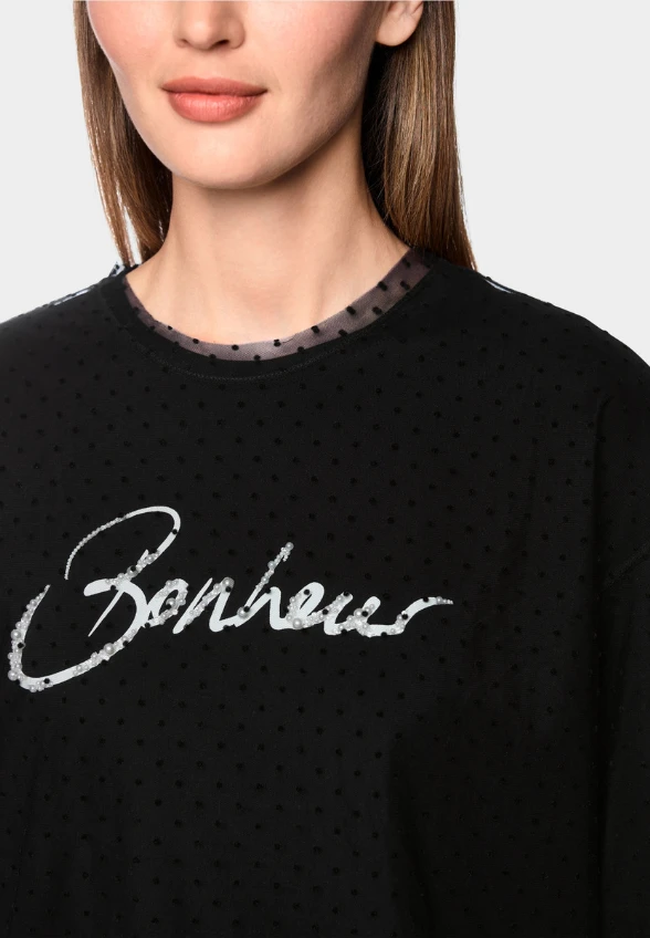 T-SHIRT DWUWARSTWOWY Z KORONKĄ CZARNY