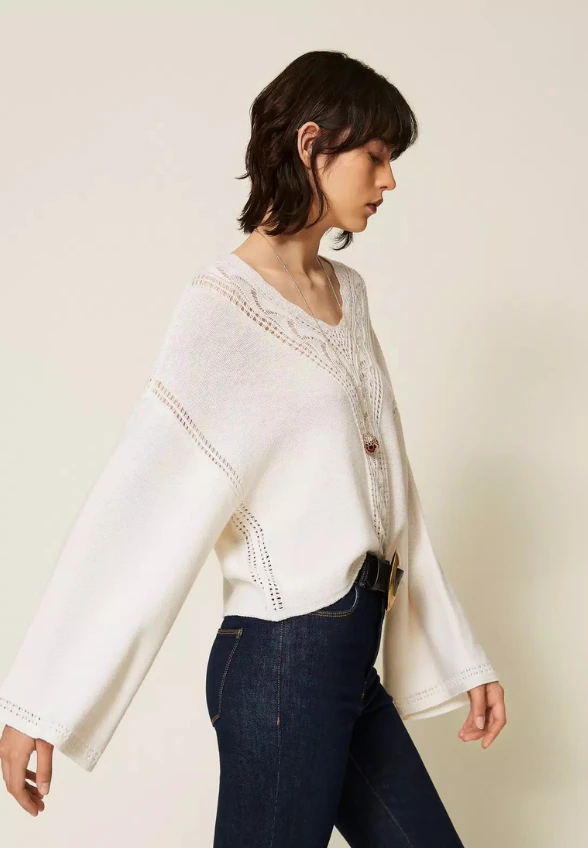 SWETER Z MIESZANKI WEŁNY BIAŁY