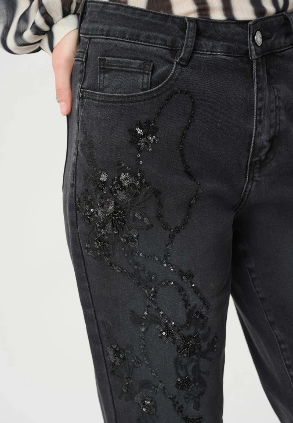 SPODNIE JEANSOWE BOOTCUT ZDOBIONE GRAFITOWE
