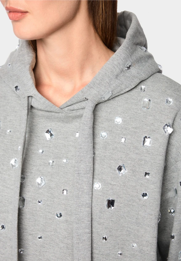 BLUZA BAWEŁNIANA Z KRYSZTAŁKAMI SZARA