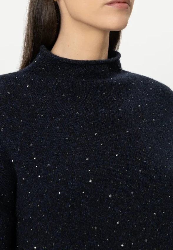 SWETER Z OZDOBNYMI KRYSZTAŁKAMI GRANATOWY