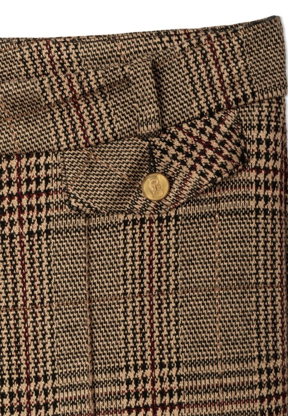 SPODNIE FLEUR CROPPED W PEPITKĘ BEŻOWO-BRĄZOWE