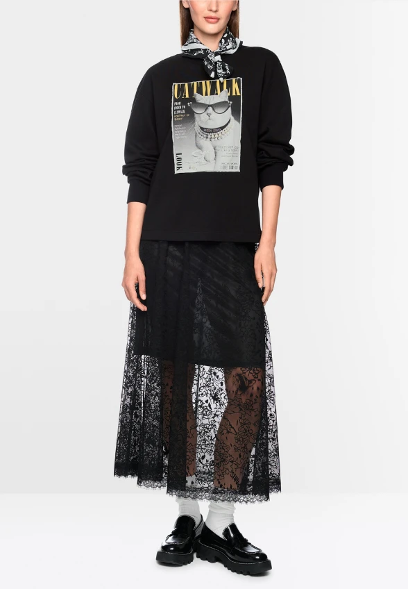 BLUZA Z MOTYWEM KOTA CZARNA