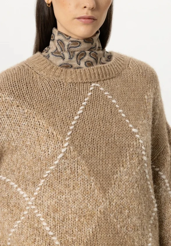 SWETER Z DOMIESZKĄ ALPAKI BEŻOWY