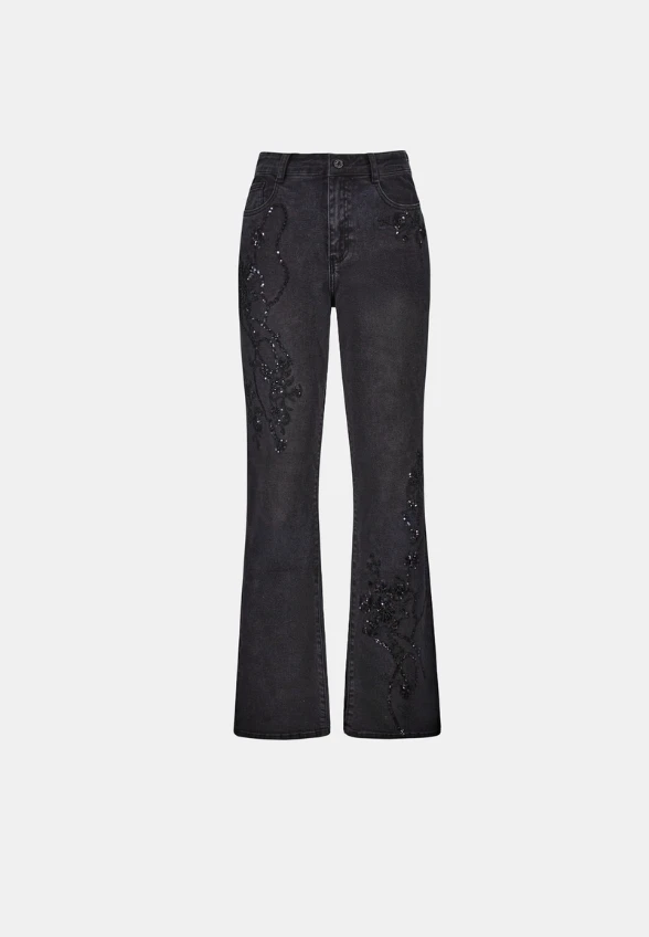 SPODNIE JEANSOWE BOOTCUT ZDOBIONE GRAFITOWE