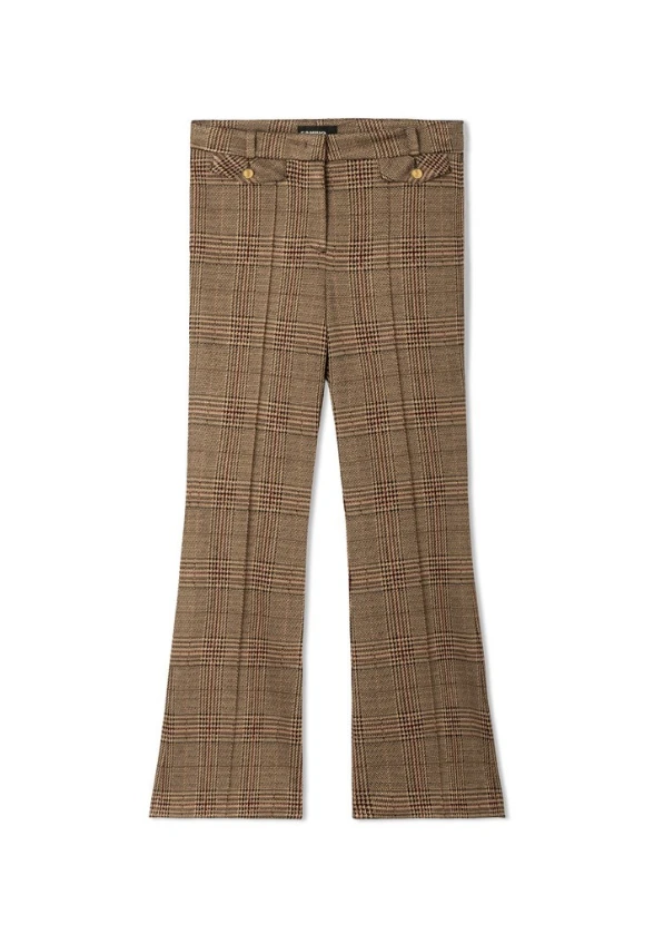 SPODNIE FLEUR CROPPED W PEPITKĘ BEŻOWO-BRĄZOWE