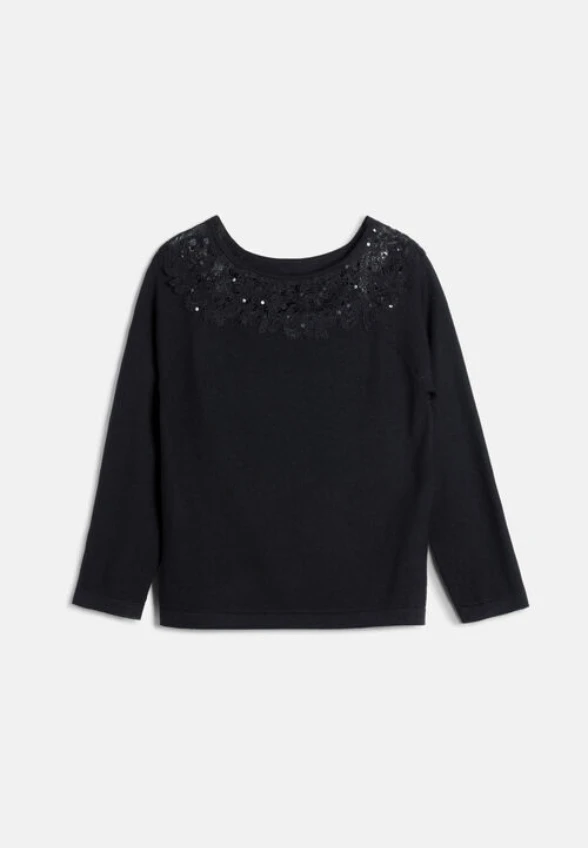 SWETER MURICE WEŁNIANY Z KORONKĄ CZARNY