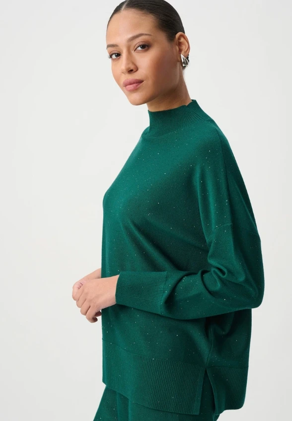 SWETER Z OZDOBNYMI CEKINAMI SZMARAGDOWY