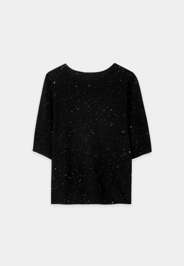 SWETER Z MIESZANKI WEŁNY Z CEKINAMI CZARNY
